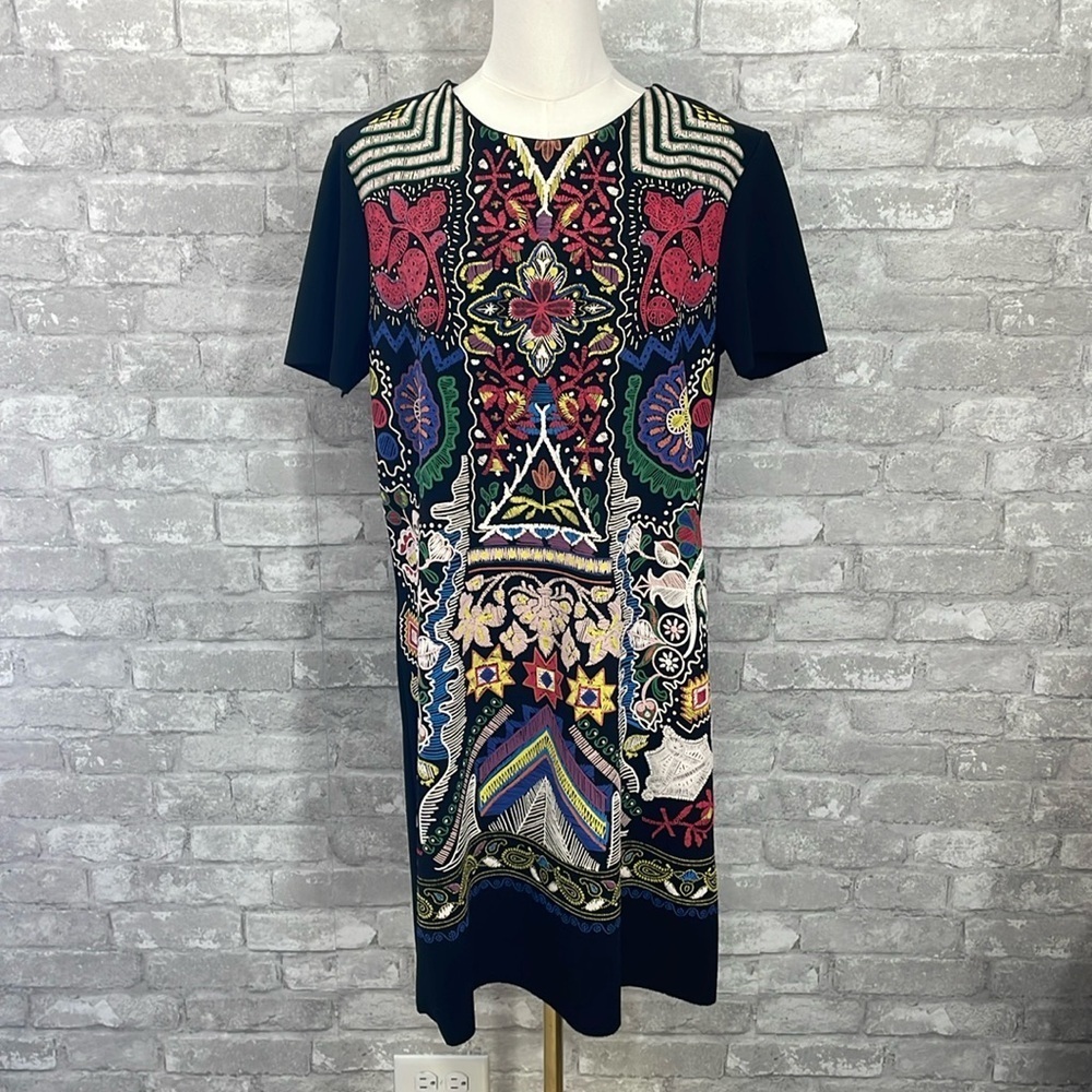 Zara Geometric Aztec Printed Embroidered Tunic Shirt Dress
